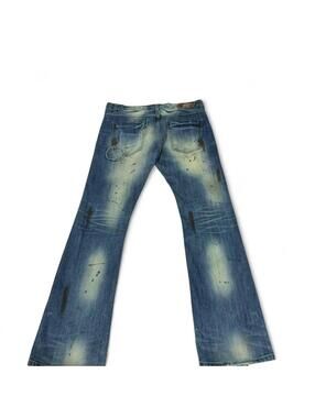 Sugar Cane blue denim jeans with paint splatter design